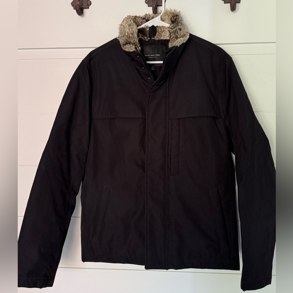 Marc New York Black Jacket with Faux Fur Trim, Men’s S
